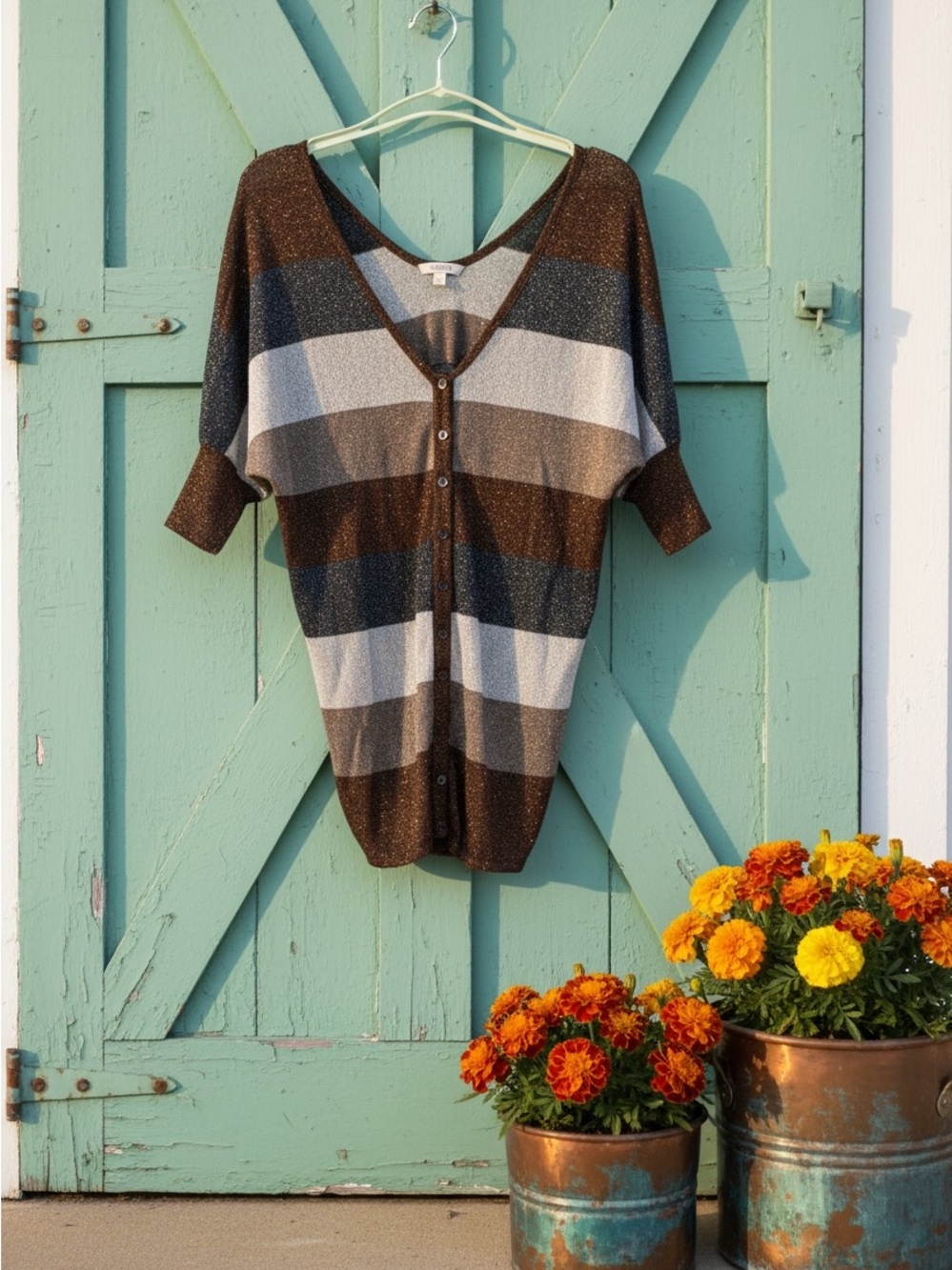 Express metallic shrug top